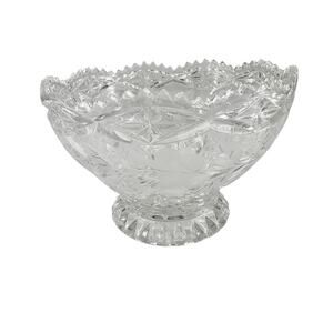 Vintage Imperlux Hand Cut 24% Lead Crystal Bowl Etched Roses 6.25" Footed